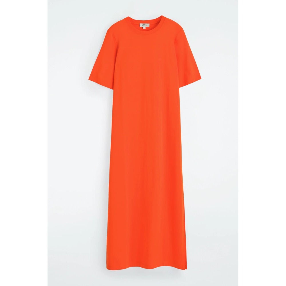 COS Orange Short Sleeve T-Shirt Maxi Dress Crew Neck Column Minimalist Small